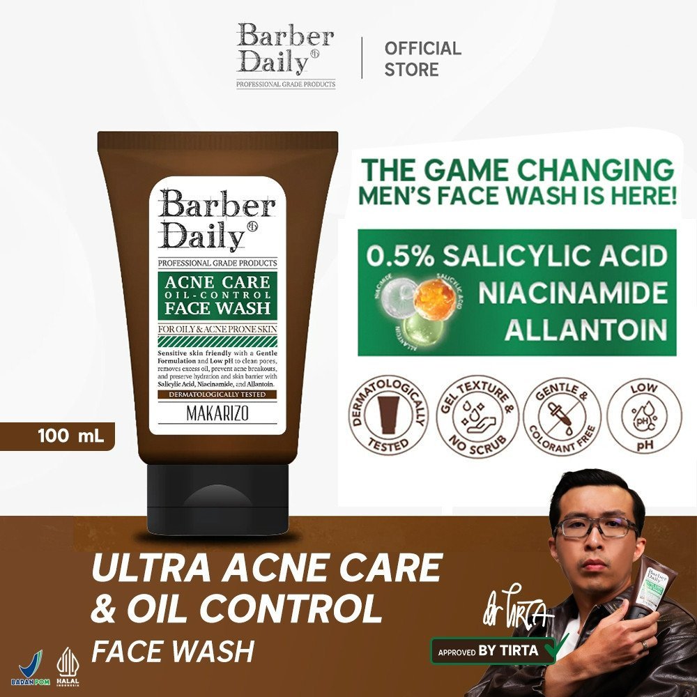 barber daily acne care and oil control face wash 100ml/pembersih wajah