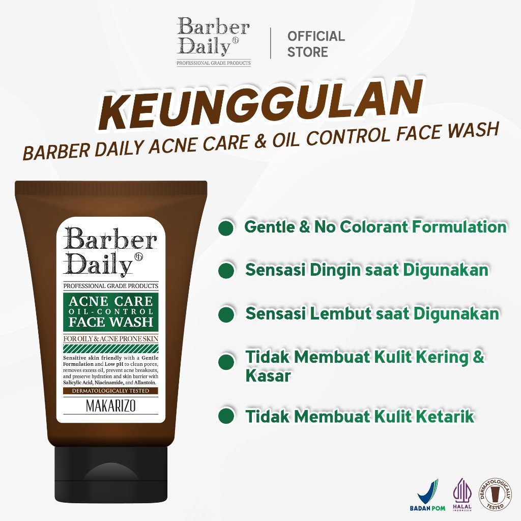 barber daily acne care and oil control face wash 100ml/pembersih wajah
