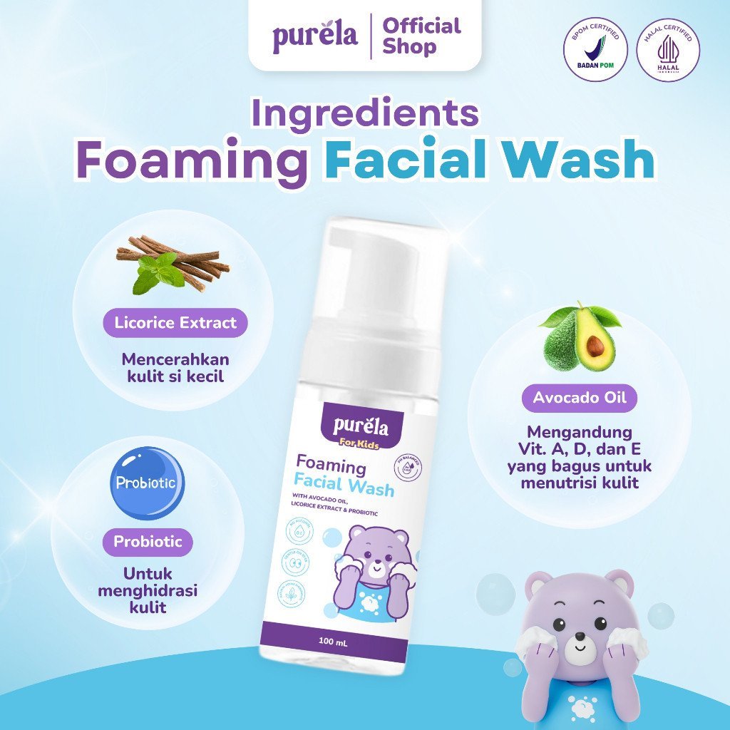 purela foaming facial wash 100ml/pembersih wajah anak purela foaming facial wash 100ml/pembersih wajah anak