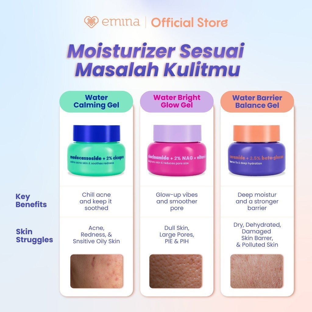 emina water gel moisturizer 30g / barrier balancing / bright glow / calming / pelembab wajah emina water gel moisturizer 30g / barrier balancing / bright glow / calming / pelembab wajah