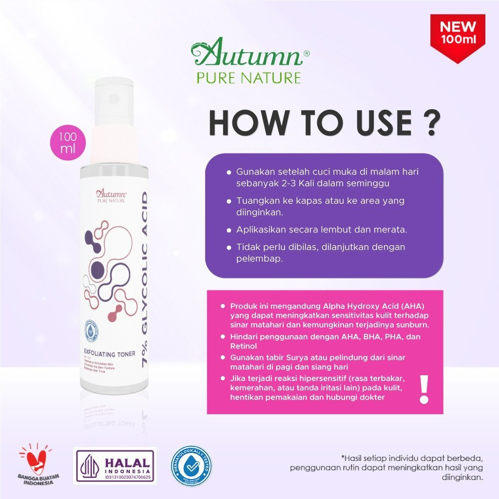 autumn 7% glycolic acid exfoliating toner 100ml/toner wajah dan badan autumn 7% glycolic acid exfoliating toner 100ml/toner wajah dan badan