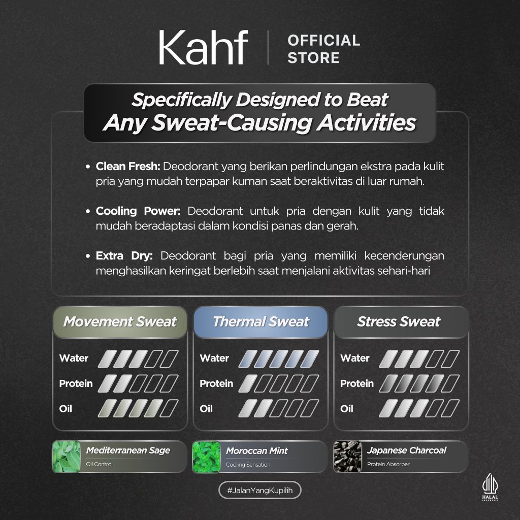 kahf antiperspirant deodorant roll on 45ml/clean fresh/cooling power/extra dry