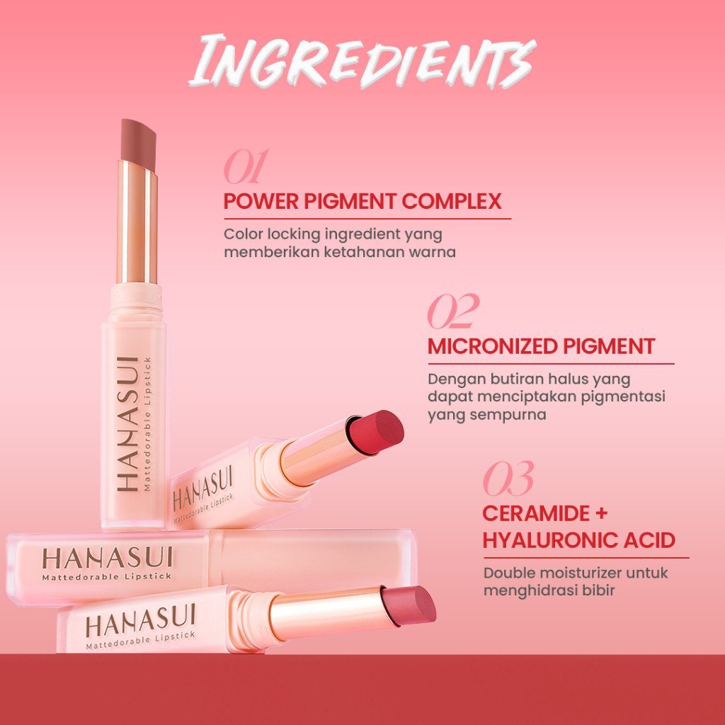 hanasui mattedorable lipstick 2g/lipstik/lip matte hanasui mattedorable lipstick 2g/lipstik/lip matte