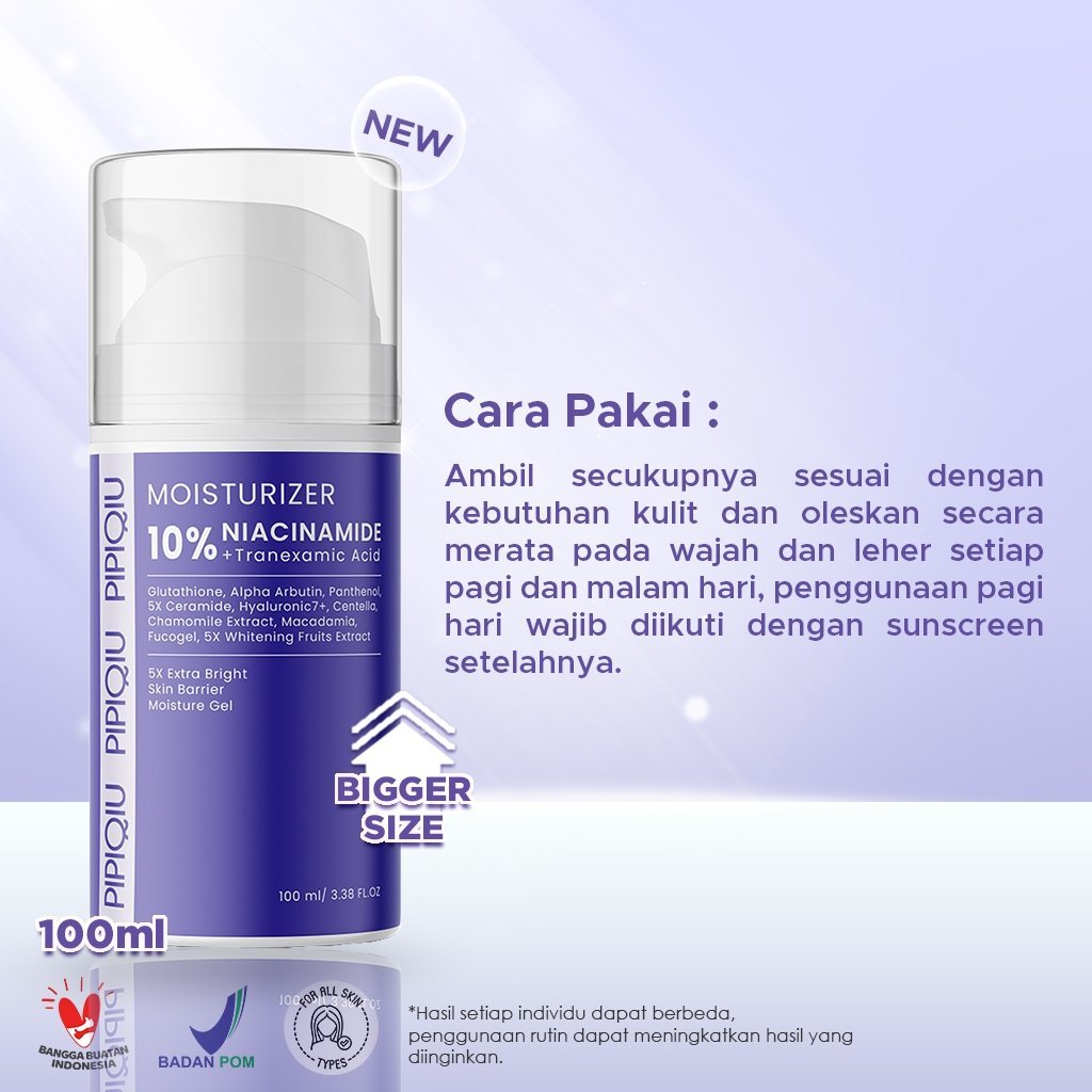 pipiqiu 10% niacinamide tranexamic acid extra bright skin barrier moisture gel 100ml/ pelembab wajah pipiqiu 10% niacinamide tranexamic acid extra bright skin barrier moisture gel 100ml/ pelembab wajah