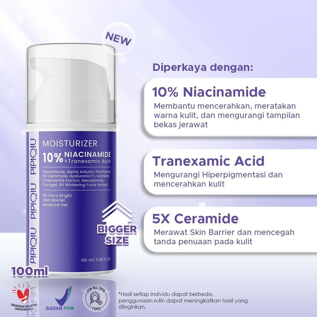 pipiqiu 10% niacinamide tranexamic acid extra bright skin barrier moisture gel 100ml/ pelembab wajah pipiqiu 10% niacinamide tranexamic acid extra bright skin barrier moisture gel 100ml/ pelembab wajah