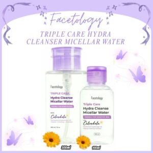 facetology triple care hydra cleanser micellar water 100ml and 300ml/pembersih make up app