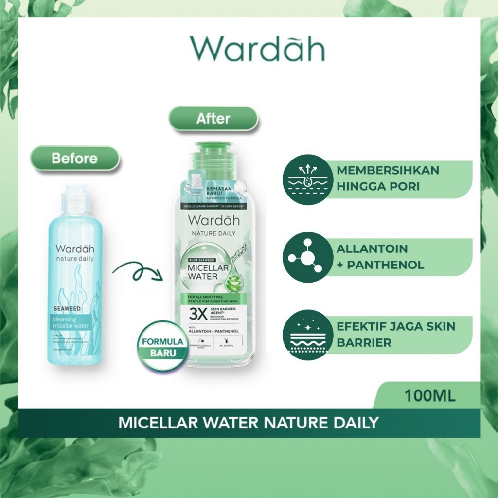 wardah nature daily aloe seaweed cleansing micellar water 100ml & 240ml wardah nature daily aloe seaweed cleansing micellar water 100ml & 240ml