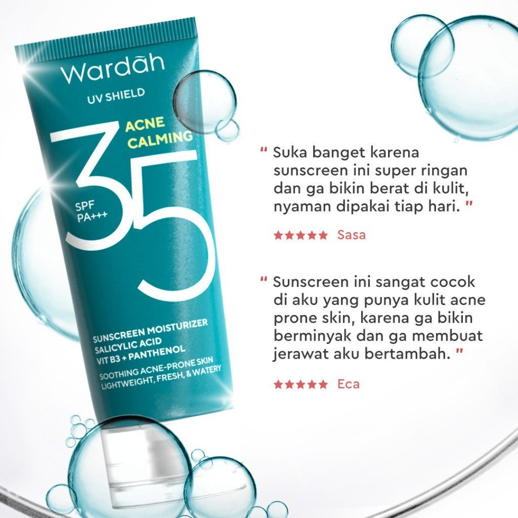 wardah uv shield acne calming sunscreen moisturizer spf 35 pa+++ 35ml wardah uv shield acne calming sunscreen moisturizer spf 35 pa+++ 35ml