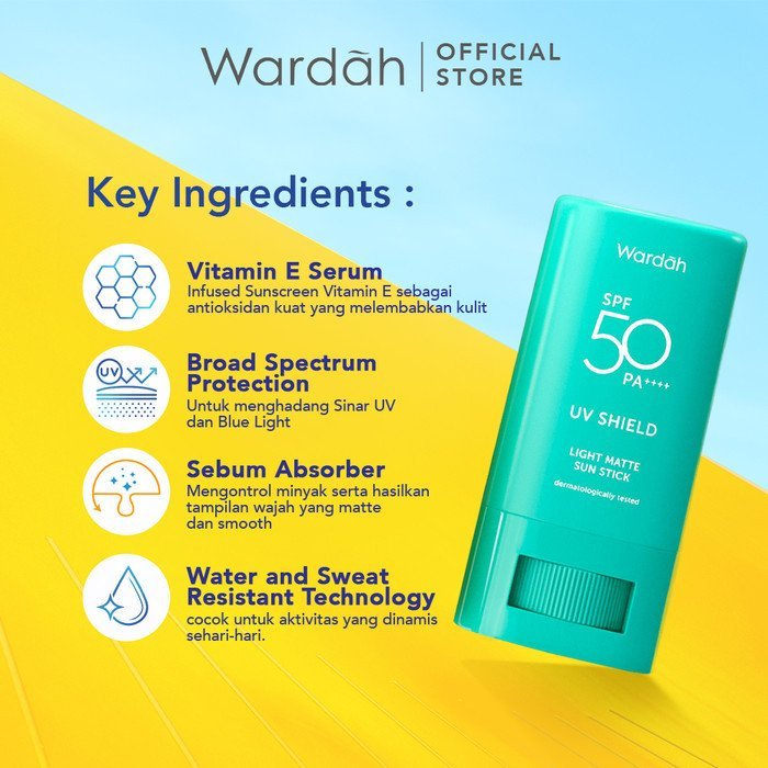 wardah uv shield light matte sun stick spf 50 pa+++ / sunscreen wajah wardah uv shield light matte sun stick spf 50 pa+++ / sunscreen wajah
