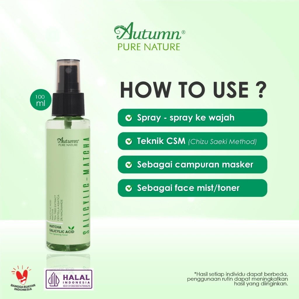 autumn salicylic matcha pore tightening toner 100ml and 500ml/toner wajah autumn salicylic matcha pore tightening toner 100ml and 500ml/toner wajah