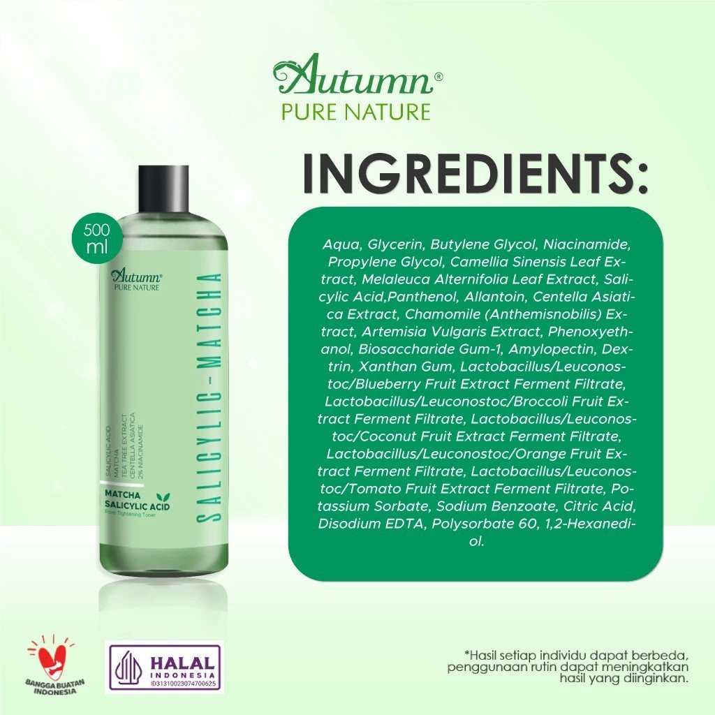 autumn salicylic matcha pore tightening toner 100ml and 500ml/toner wajah autumn salicylic matcha pore tightening toner 100ml and 500ml/toner wajah