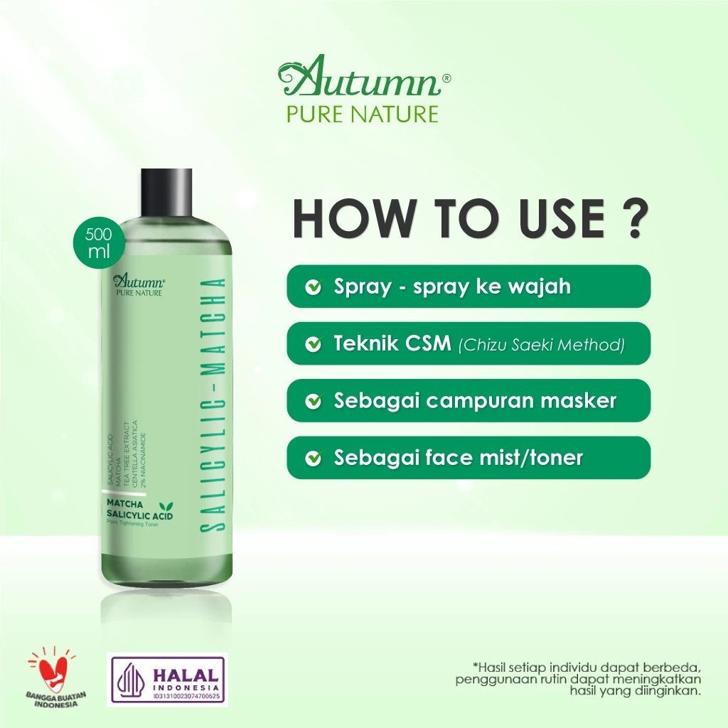 autumn salicylic matcha pore tightening toner 100ml and 500ml/toner wajah autumn salicylic matcha pore tightening toner 100ml and 500ml/toner wajah