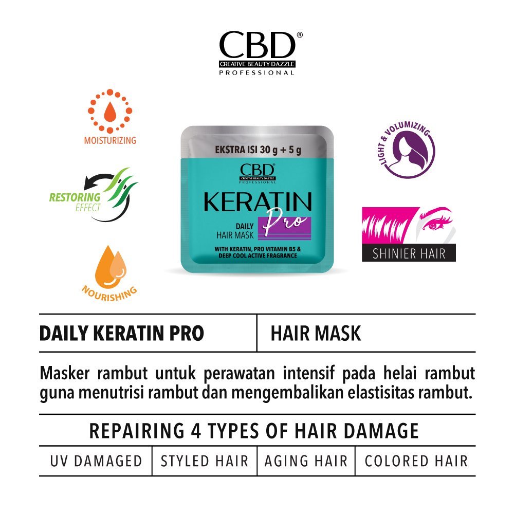 cbd professional keratin pro daily use hair mask 35gr/masker rambut cbd professional keratin pro daily use hair mask 35gr/masker rambut